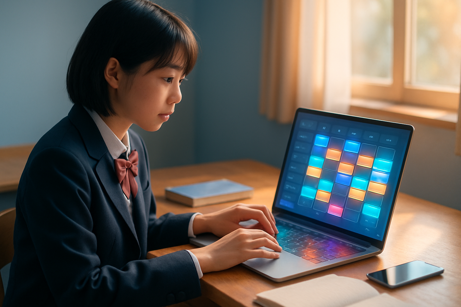 AI学習計画を自動作成する高校生がパソコンで勉強スケジュールを確認している様子