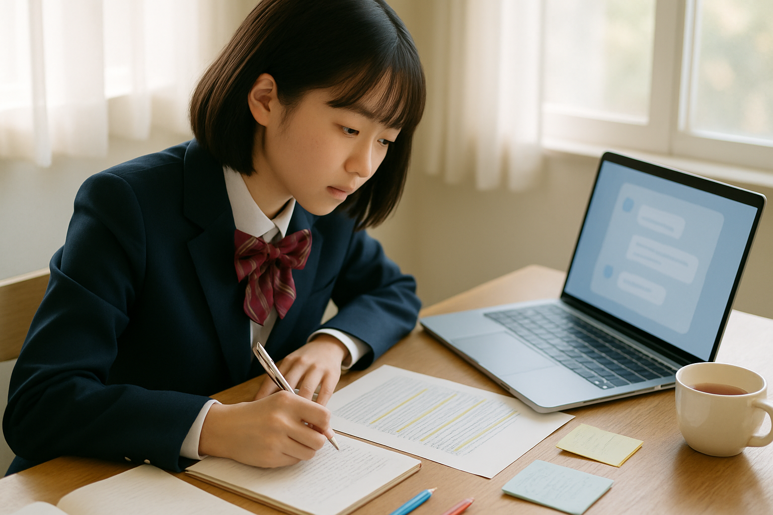 高校生がChatGPTを使って小論文を添削し書き方を学ぶ方法をイメージした写真